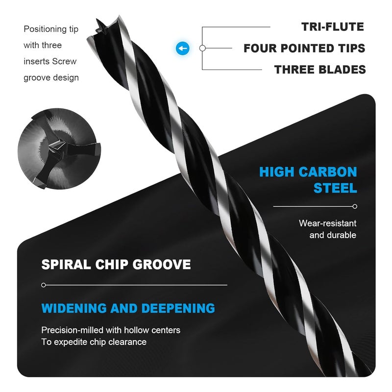 WOBLLMX 1-1/5" x 18" Auger Drill Bit with SDS Plus Shank for Wood,Tri Flute Ship Auger Long Drill Bit for Soft and Hard Wood,Tree Stump,Plastic,Drywall and Composite Materials - Image 4